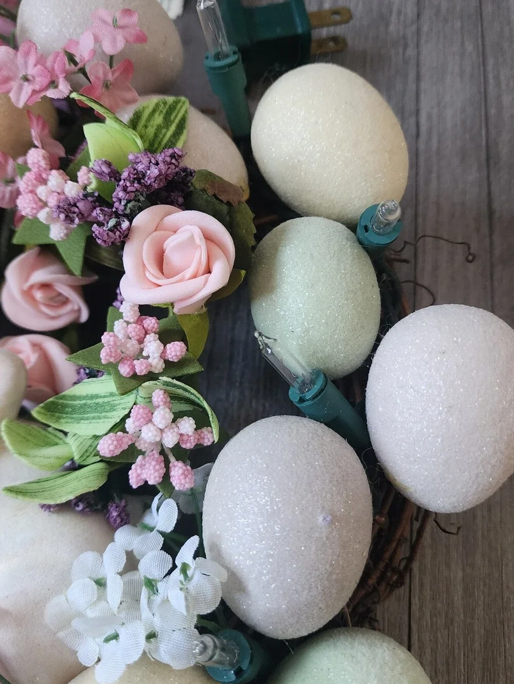 Vintage Handmade Easter Bunny Eggs Wreath Light Up 9 × 9